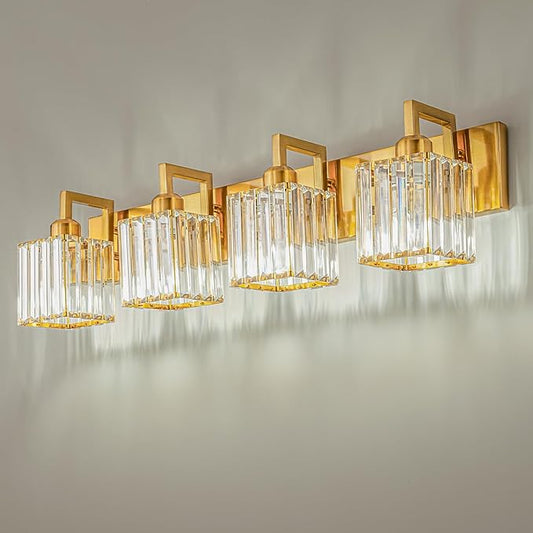 FDPBY Modern Crystal Bathroom Vanity Light 4-Lights Gold Brushed Brass Finish by FDPBY