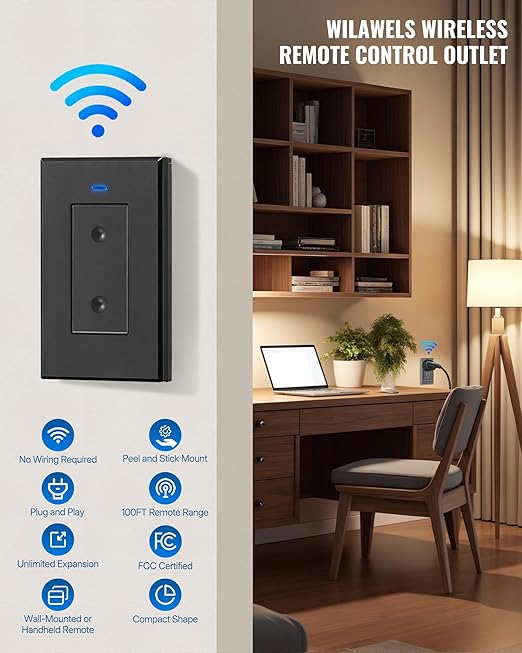 Black Remote Control Outlet Plug, WILAWELS Wireless Light Switch, On Off Remote - Image 3