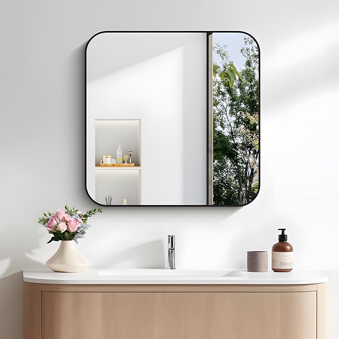 FORBATH Bathroom Mirror for Over Sink 24x24 Inch Black, Square Wall Mirror by FORBATH