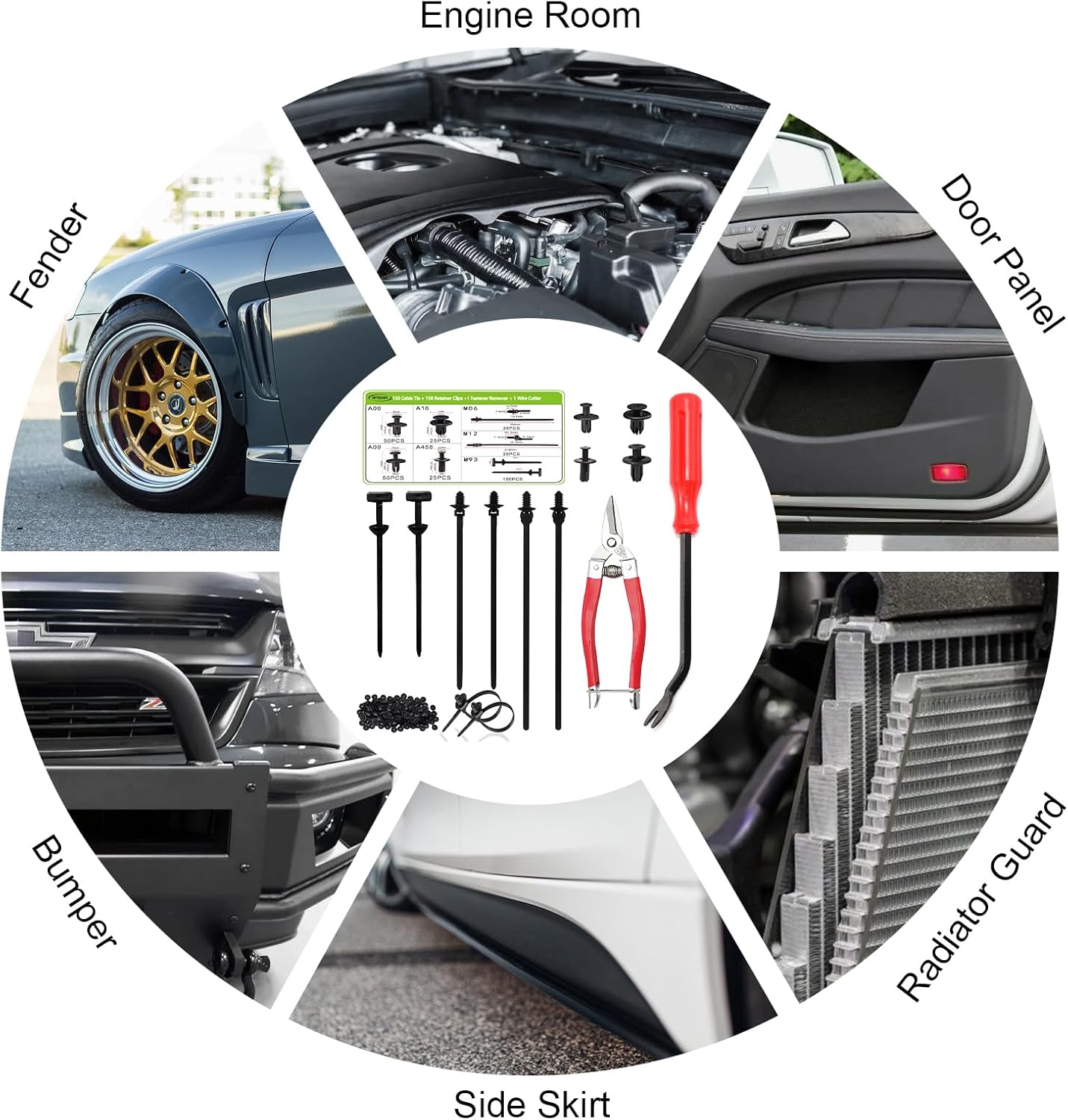 300 Pcs Nylon Universal Cable Tie Buckle, Car Strap Style Zip Ties, Push Mount Cable Zip Tie, Multifunctional Snap Fit Nylon Clips for Car Fender Bumper Trunk Home Use
