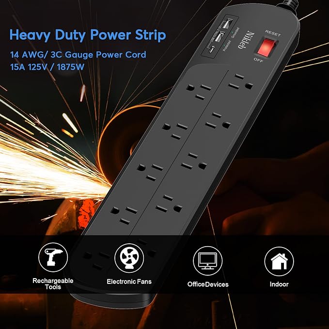Extension Cord with Multiple Outlets, Surge Protector Power Strip with USB - Image 5