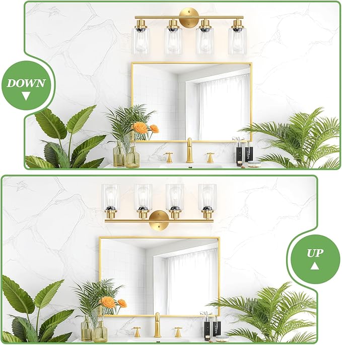 Guliaofo 4-Light Gold Bathroom Light Fixtures, E26 Modern Vanity Lights - Image 4