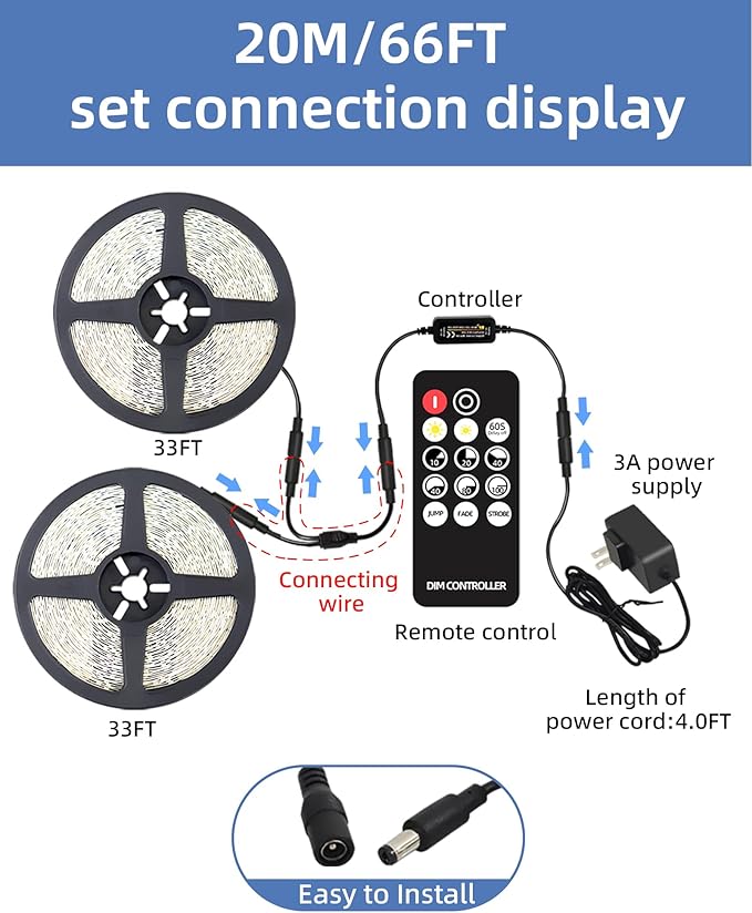 JNGMAIR 66ft LED Strip Lights - Image 6