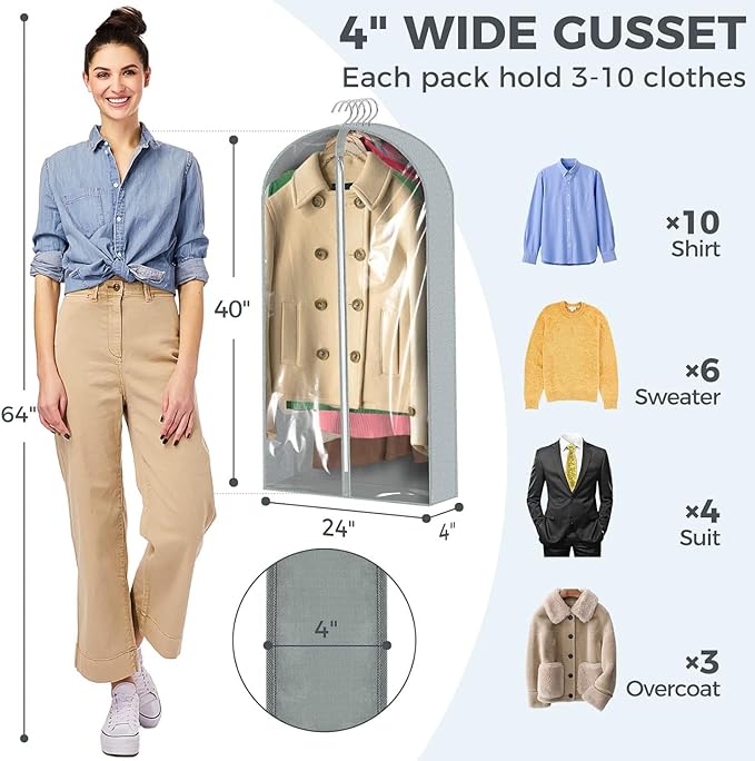 6 pcs 40" Garment Bags for Hanging Clothes, Garment Bags for Travel Covers - Image 3