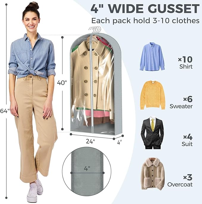 10 Pcs 40" Garment Bags for Hanging Clothes, Garment Bags Shoulder Covers - Image 2