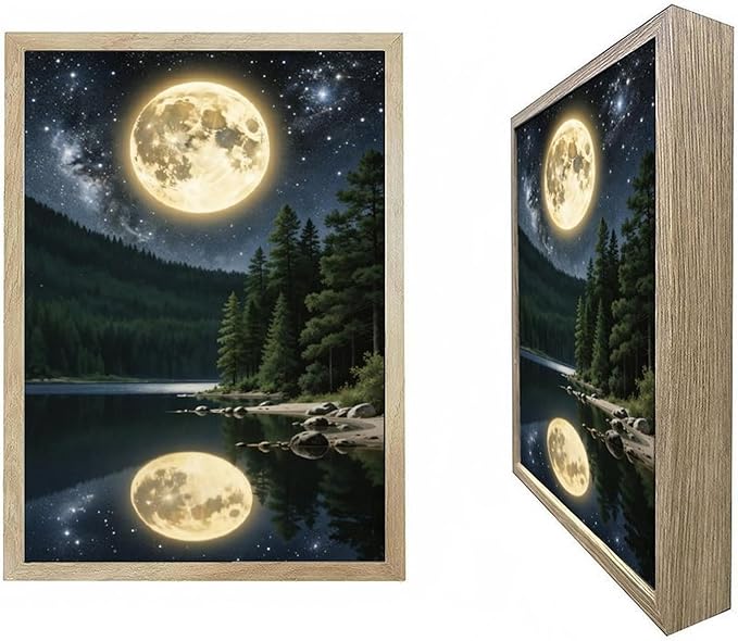 URVIP LED Glowing Photo Frame, 3D Starry-Sky Blue Moon Wall Art, 9x12 Inches by URVIP