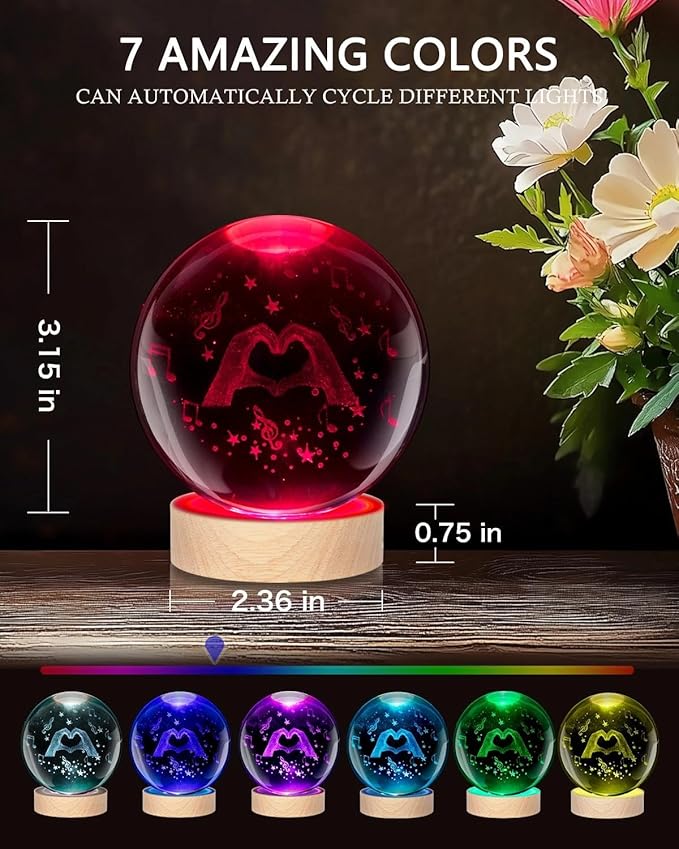 Kopesmsy 3D TayTay Crystal Ball Night Light, 3.15 inch 3D K9 Crystal BallNight - Image 2