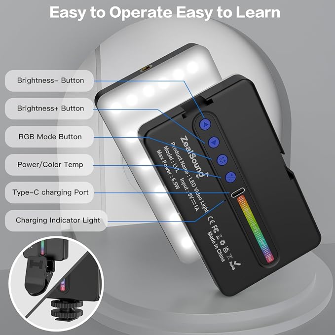 Zealsound RGB Selfie Light, 138 LEDs, 360° Full Color Video Light, 2700–6500K - Image 5