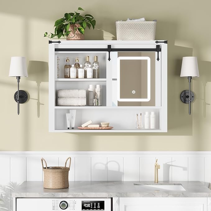 QUW 31" Farmhouse Bathroom Wall Cabinet, Bathroom Medicine Cabinets - Image 4