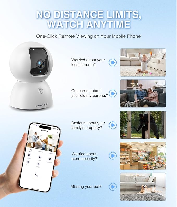 CINMOORE 3K Indoor Camera with 64GB Card, Human/Pet/Facial AI Detection - Image 3