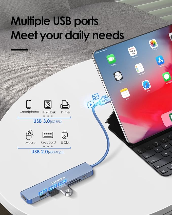 LENTION USB C Hub with 100W Charging, 4K HDMI, Dual Card Reader, USB 3.0 & 2.0 - Image 4