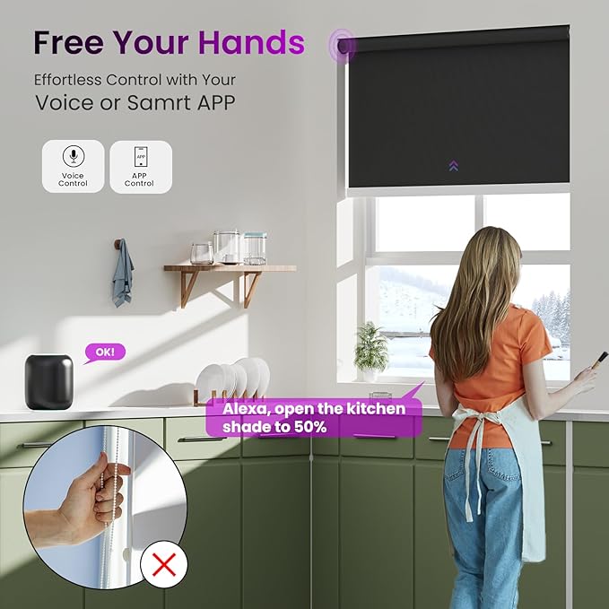 Astomi Motorized Roller Shades for Windows, Effortless Remote & Voice Control - Image 2