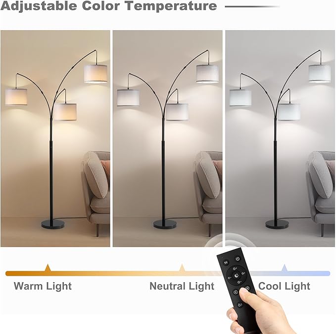 Fansdrick Floor lamp with Remote, 3 Light Arc Floor Lamps - Image 5