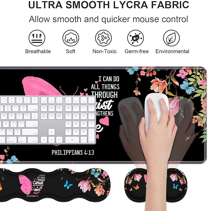 Ergonomic Keyboard Wrist Rest & Mouse Pad Wrist Rest Set, Floral Butterfly - Image 3