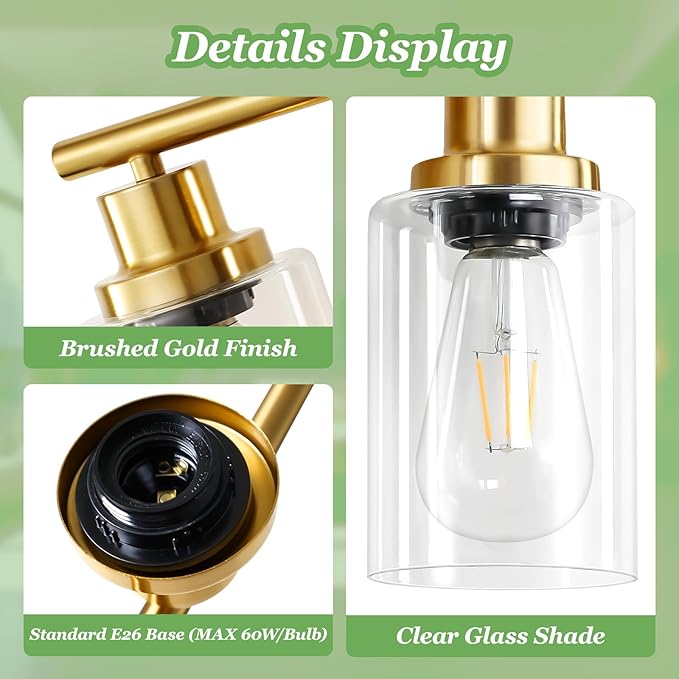 Guliaofo 4-Light Gold Bathroom Light Fixtures, E26 Modern Vanity Lights - Image 3