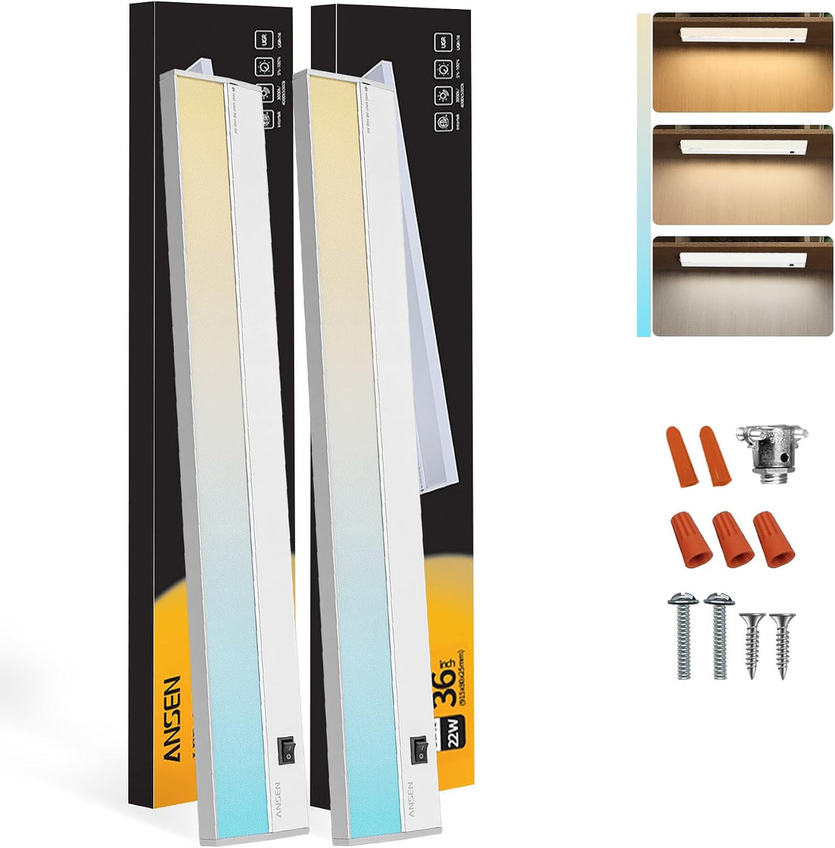 Ansen 2Packs of Under Cabinet Lighting Hardwired, 36in 22W 1426LM Dimmable Led