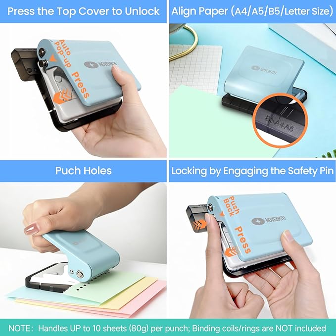 10-Hole Binding Machine for Planners, Metal Punch Loose Leaf Tool 26 Holes for - Image 4