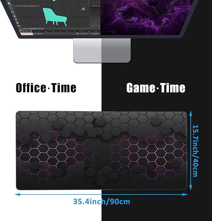 EOBKLAX Grid with Purple Light Large Gaming Mouse Pad, Waterproof Desk Mat - Image 2