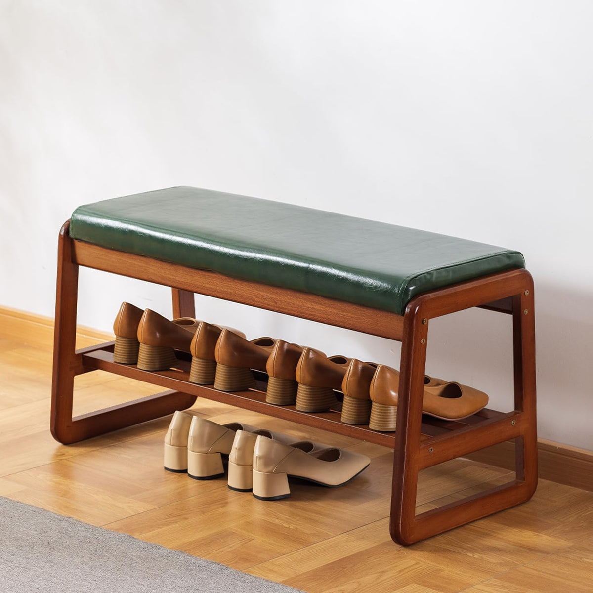 sobibo solid wood shoe bench, 2-tier wooden entryway, main product view