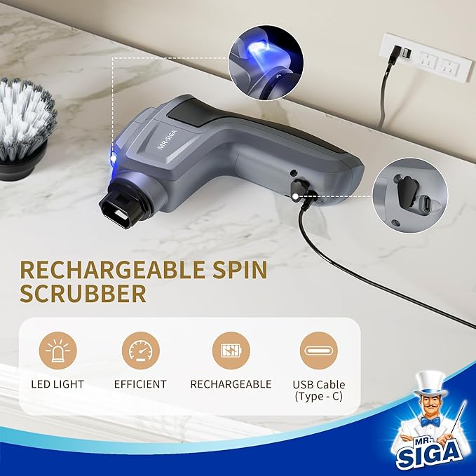MR.SIGA Electric Spin Scrubber for Kitchen and Bathroom Cleaning, Waterproof - Image 7
