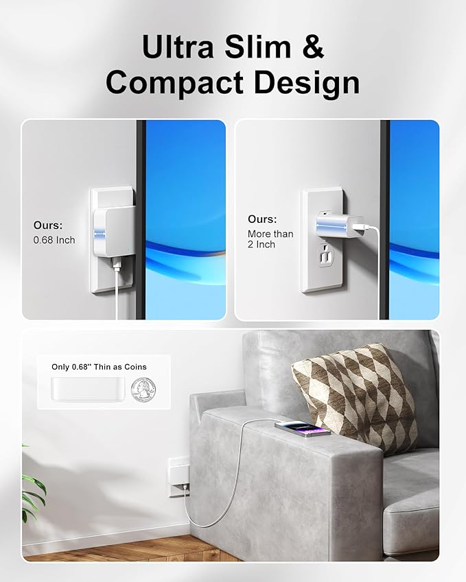 KWRNVO Flat USB Wall Charger 4 Ports Slim 35W USB-C/A Flodable Plug Fast - Image 4