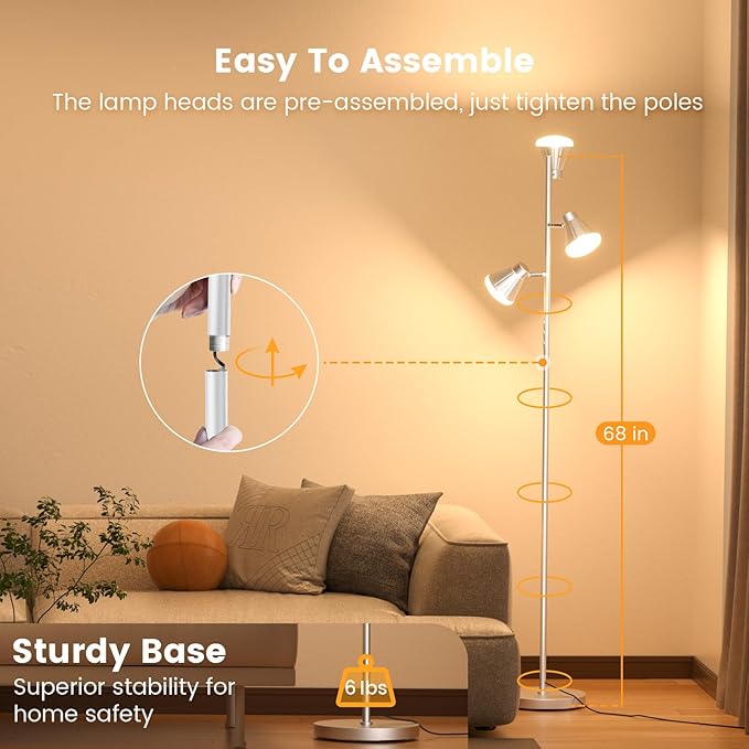 SIBRILLE 36W LED Tree Floor Lamp, Dimmable Tall Standing Lamp - Image 7