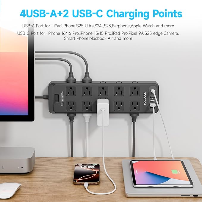 Solidock Power Strip Surge Protector Flat Plug - Image 3