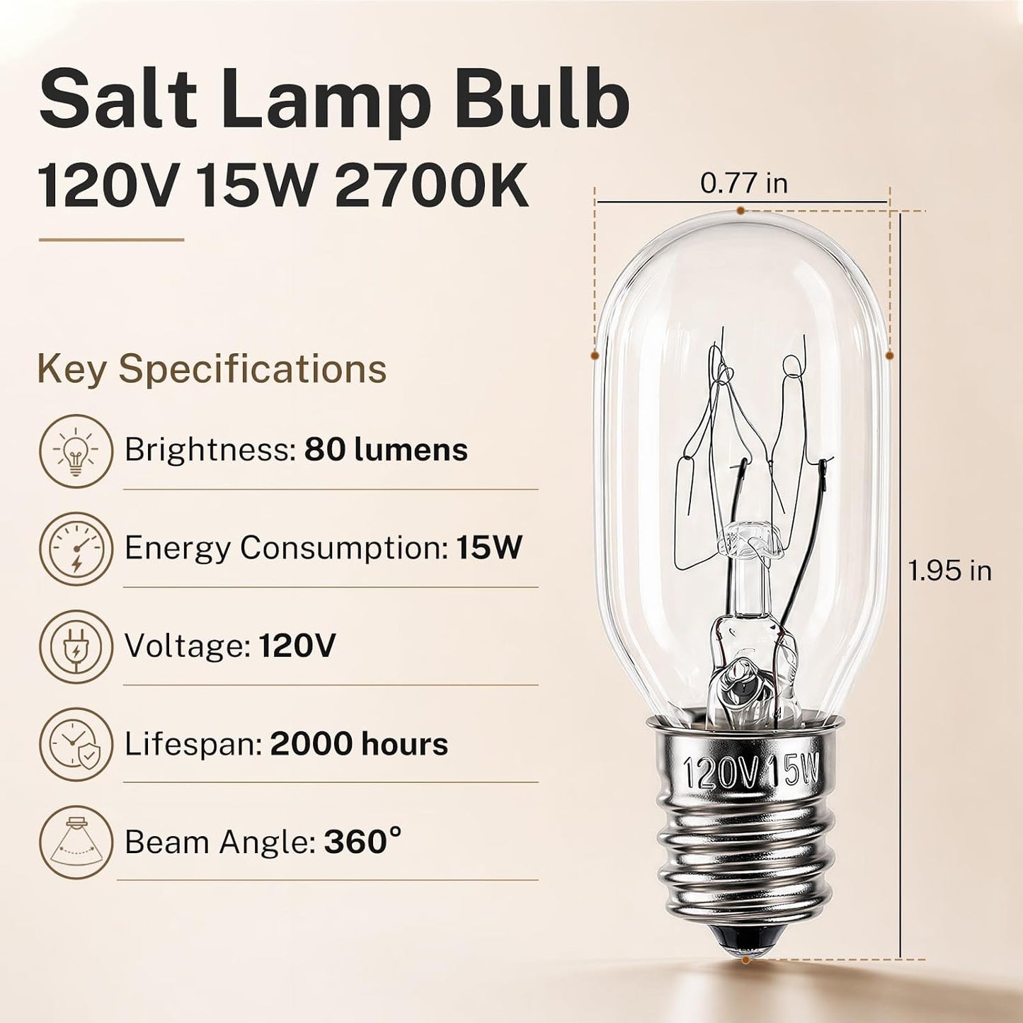 15W E12 Salt Lamp Bulb 120V 2700K Clear Glass Pack of 8 | T20 candelabra base bulbs fit salt lamps, wax warmers, night lights and bathroom lighting fixtures