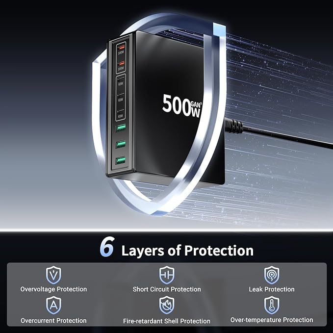 500W USB C Charger Block: 8-Port GaN Charging Station Hub - Image 5