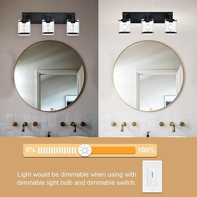 WINSHEN 3-Light Black Bathroom Light Fixture Over Mirror, Vanity Wall Lighting - Image 4