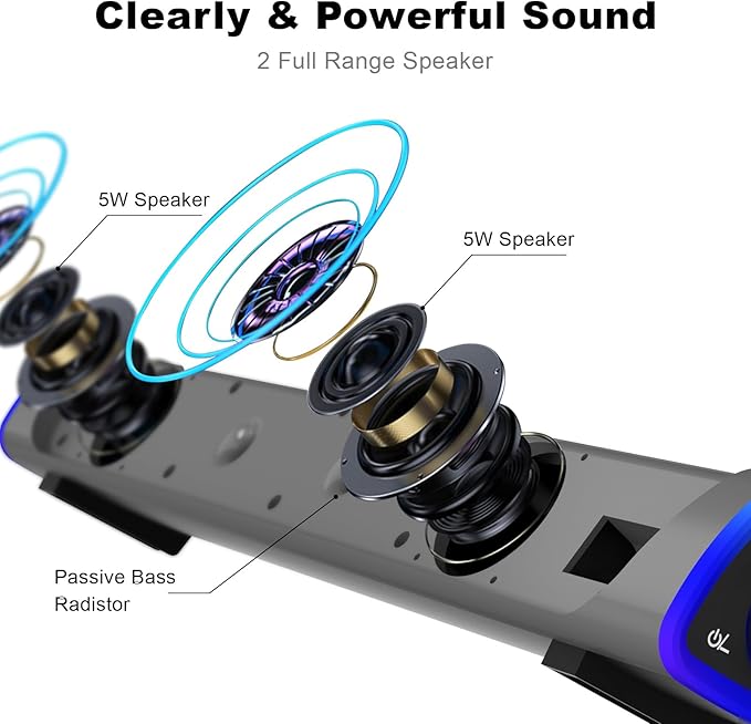 SOULION R30 Computer Speakers, USB Powered PC Speaker, Colorful LED Lights - Image 3