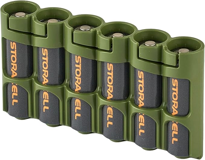 Storacell Slimline AA-6 Battery Storage Caddy and Dispenser, Military Green by Storacell
