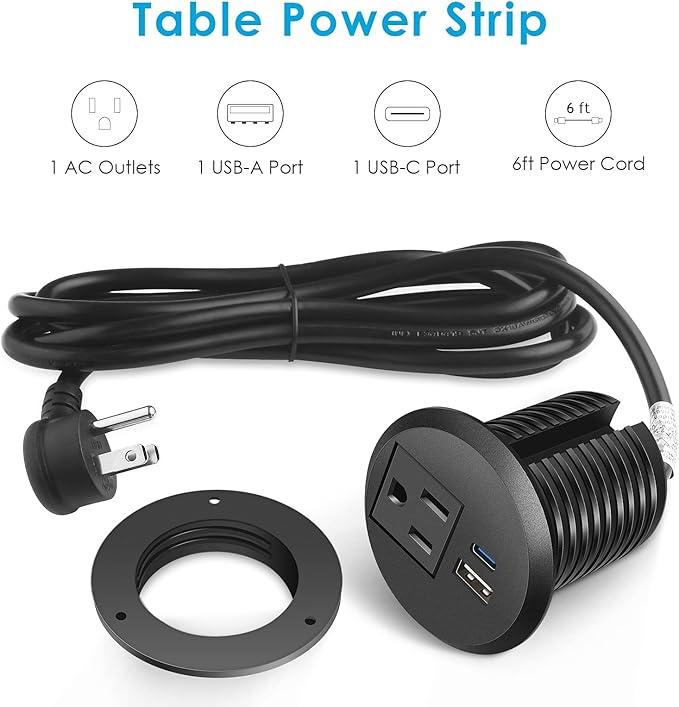 Desktop Power Grommet, 2 inch, USB C PD 20W Fast Charging Station, Desk Hole - Image 2