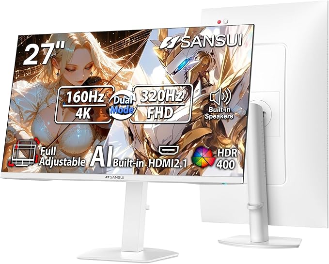SANSUI 27" 4K Gaming Monitor, UHD 160Hz or FHD 320Hz Dual Mode PC Monitor- Fast by SANSUI