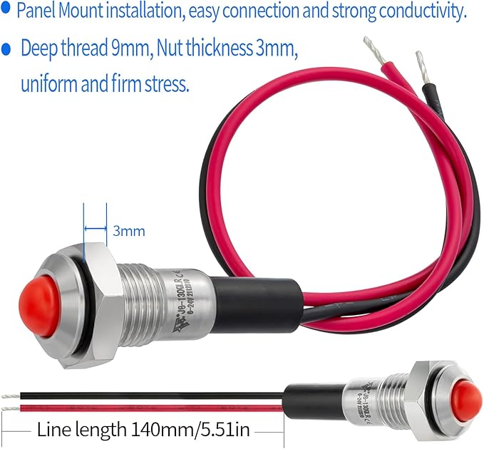 ZGSZJHF 2Pcs 8mm 0.31" Mini Indicator Light 12V-24V Red LED Waterproof IP67 - Image 5