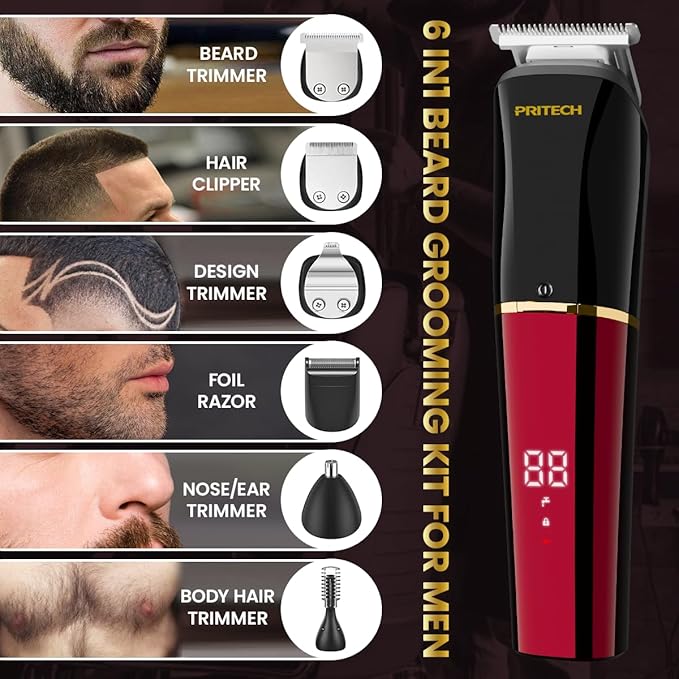 PRITECH Beard Trimmer for Men, 6 in 1 Hair Clippers Kit, Precision Cordless - Image 3