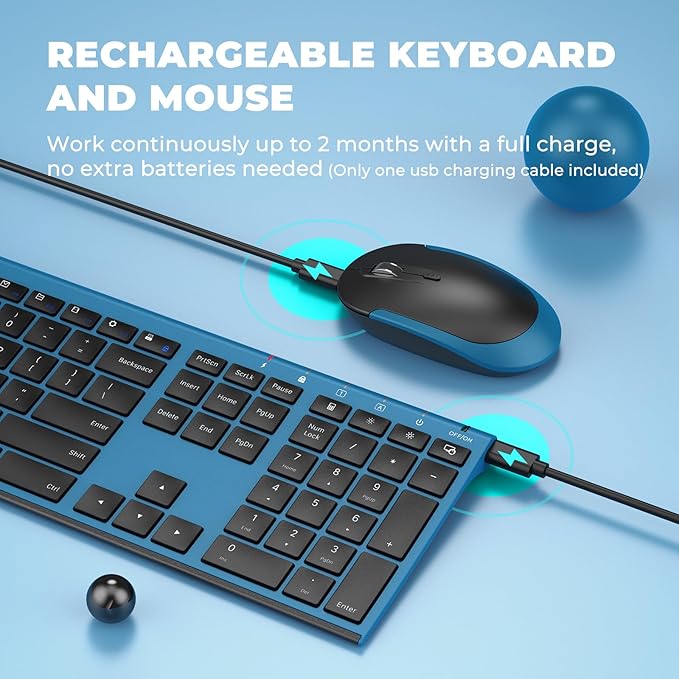 Wireless Keyboard and Mouse, Vssoplor 2.4GHz Rechargeable Quiet Full-Size - Image 4