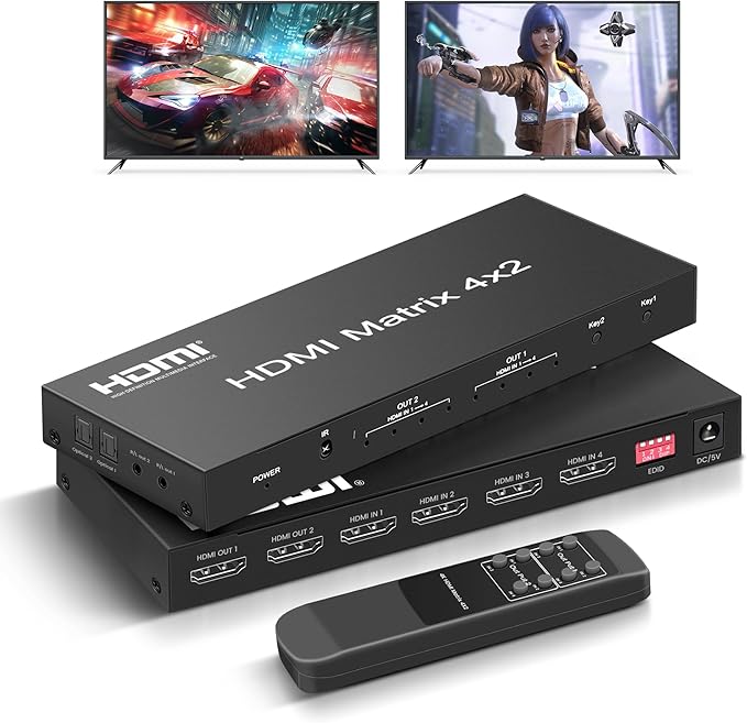 FERRISA 4x2 HDMI Matrix Switch, 4 in 2 Out Matrix HDMI Video Switcher Splitter by FERRISA
