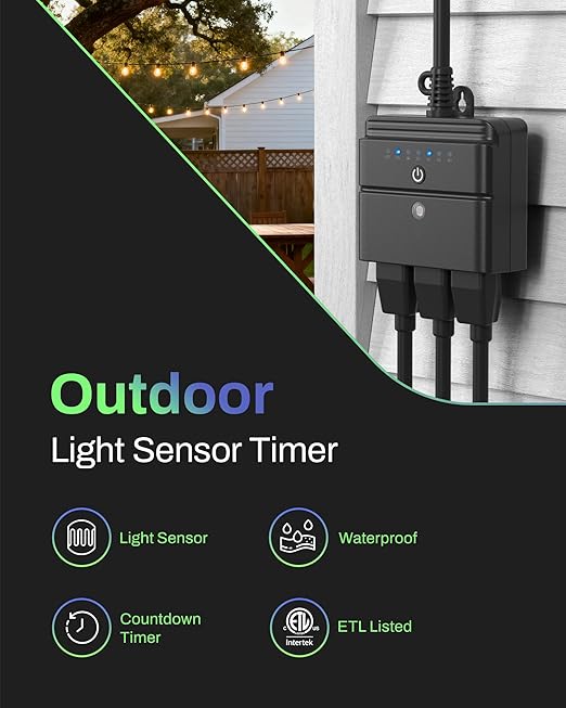 BN-LINK Outdoor Light Timer, Waterproof Plug-in Dusk-to-Dawn Controller - Image 2