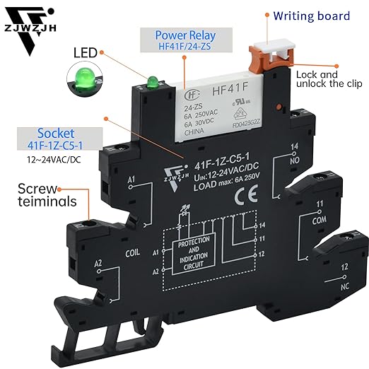 2Pcs Miniature Power Relay Black DC 24V HF41F/24-ZS 5 Pin 1NO 1NC 6A SPDT - Image 5