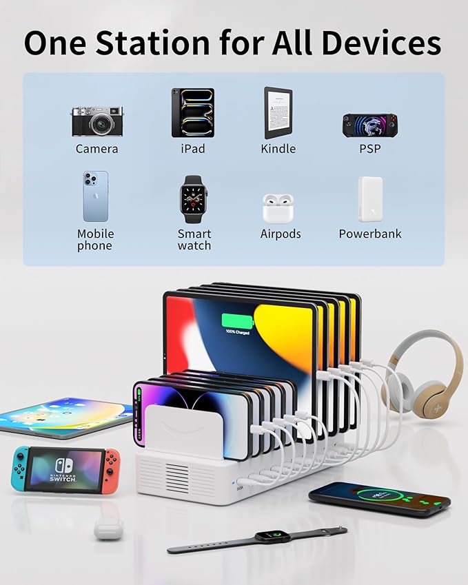 100W Charging Station for Multiple Devices, 10-Port USB Fast Charging Station - Image 3