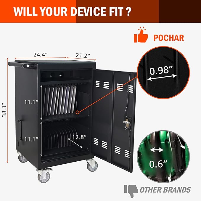 Aokleo Laptop Charging Cart, 32 Devices Tablet Storage Carts - Image 8