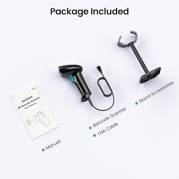 Barcode Scanner with Stand, USB Wired Inventory 2D 1D QR Code Scanner, - Image 9