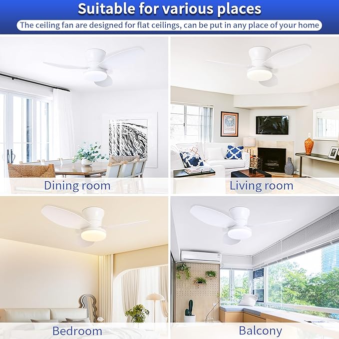 Glowall Small Ceiling Fan with Lights, 32 Inch Flush Mount with Remote Control - Image 7