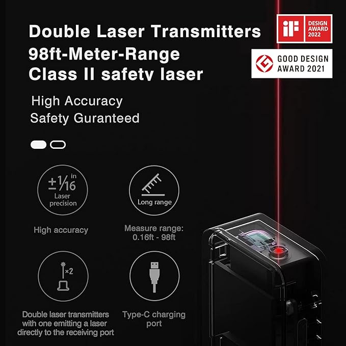 HOTO Laser Measuring Tool, Pocket-Size 98Ft Digital Laser Tape Measure ±2mm - Image 4