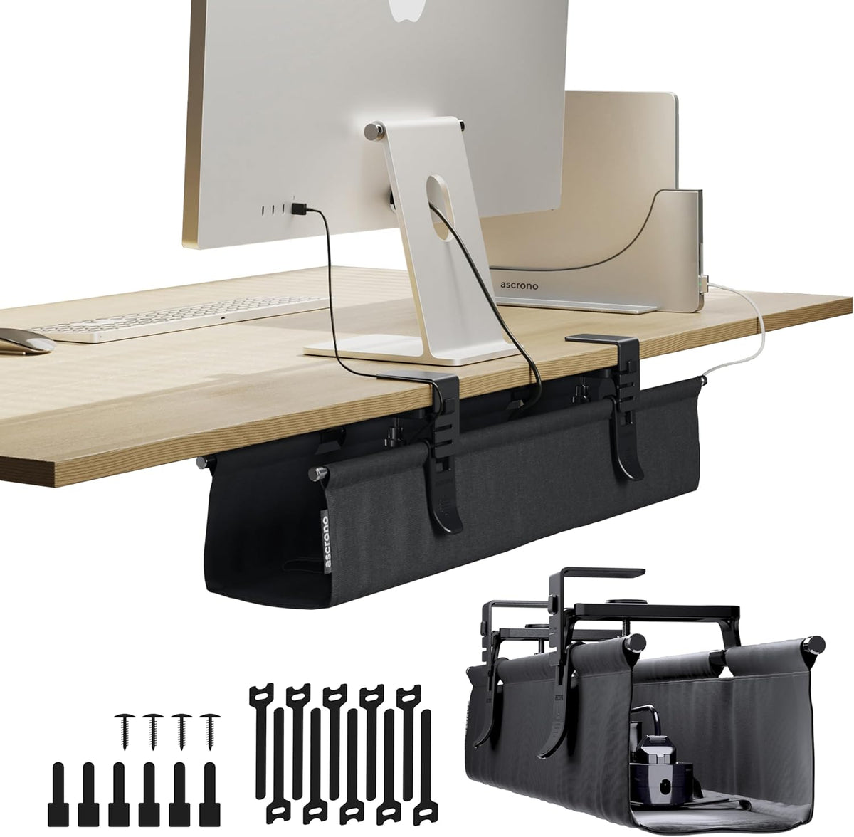 Ascrono Original No Drill Under Desk Cable Management Tray 27.3"