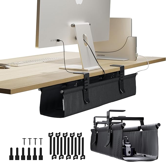 Ascrono Original No Drill Under Desk Cable Management Tray 27.3" by Ascrono