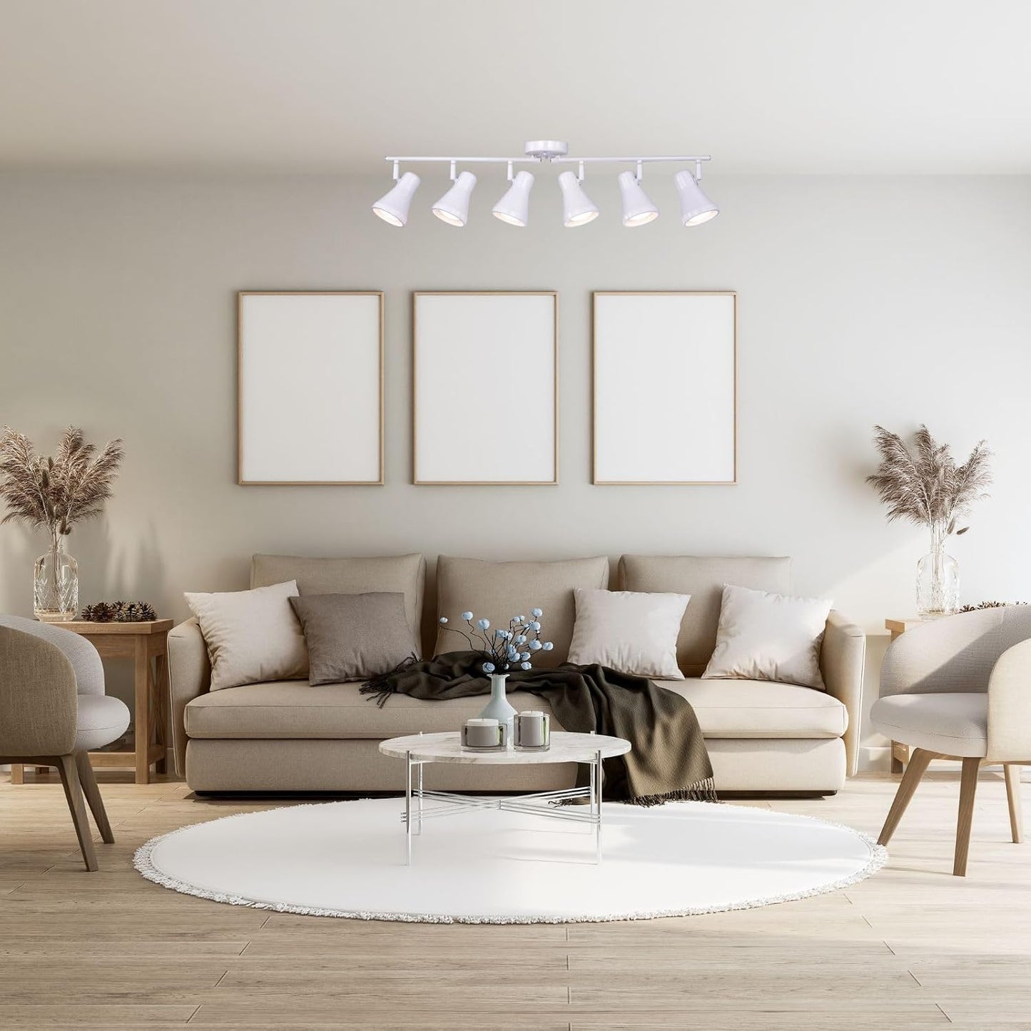 Foldable Track Lighting Fixtures, 6 Way Pivot Shade Ceiling LED Lights,Modern White Rotatable Bar Spotlight for Kitchen Island Hallway Dining Living Room Bedroom,E26 R20 Bulb Not Included