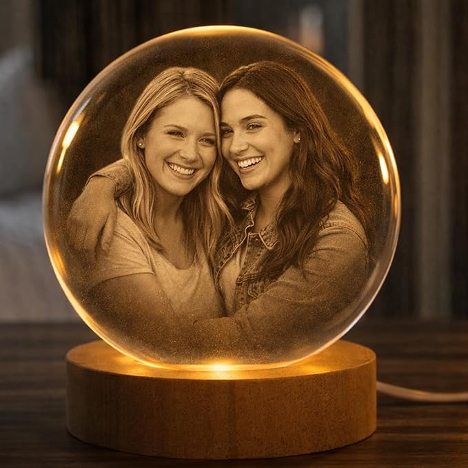 Herihues Personalized 3D Photo Crystal Ball, Custom Engraved Picture Lamp - Image 3