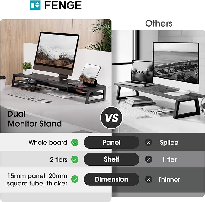 Fenge Dual Monitor Stand for Desk, 42.5in Large Monitor Riser for 2 Monitors - Image 5